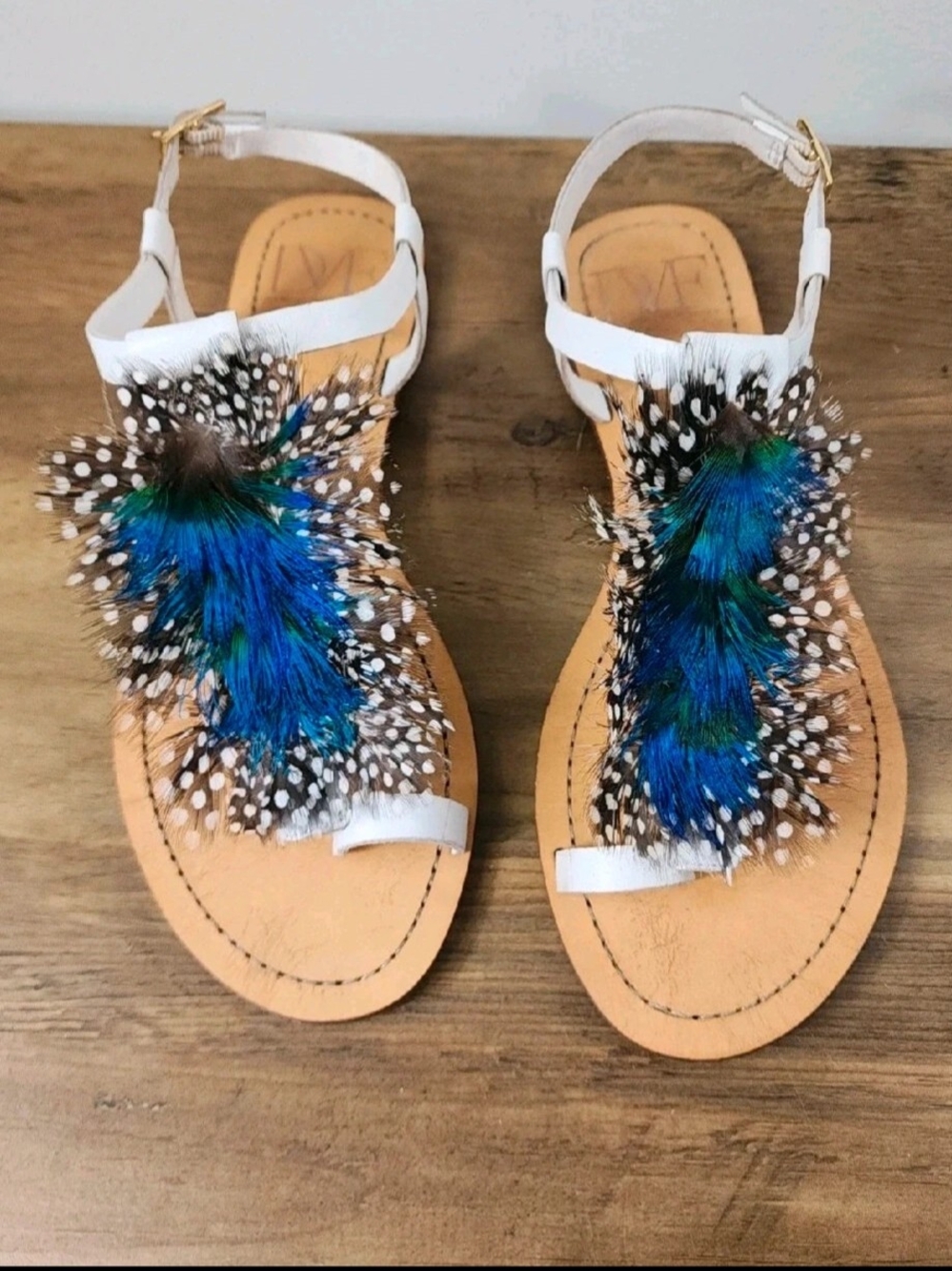 Diane Von Furstenberg DVF White nappa Gladiator Sandal Peacock Women's Sz 8.5